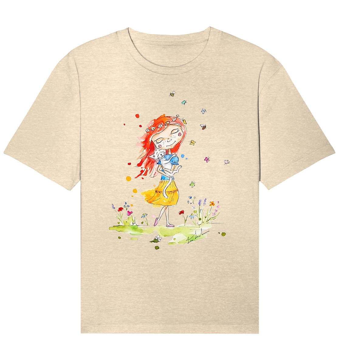 Sommerliches Mädchen mit Katze - Organic Relaxed Shirt