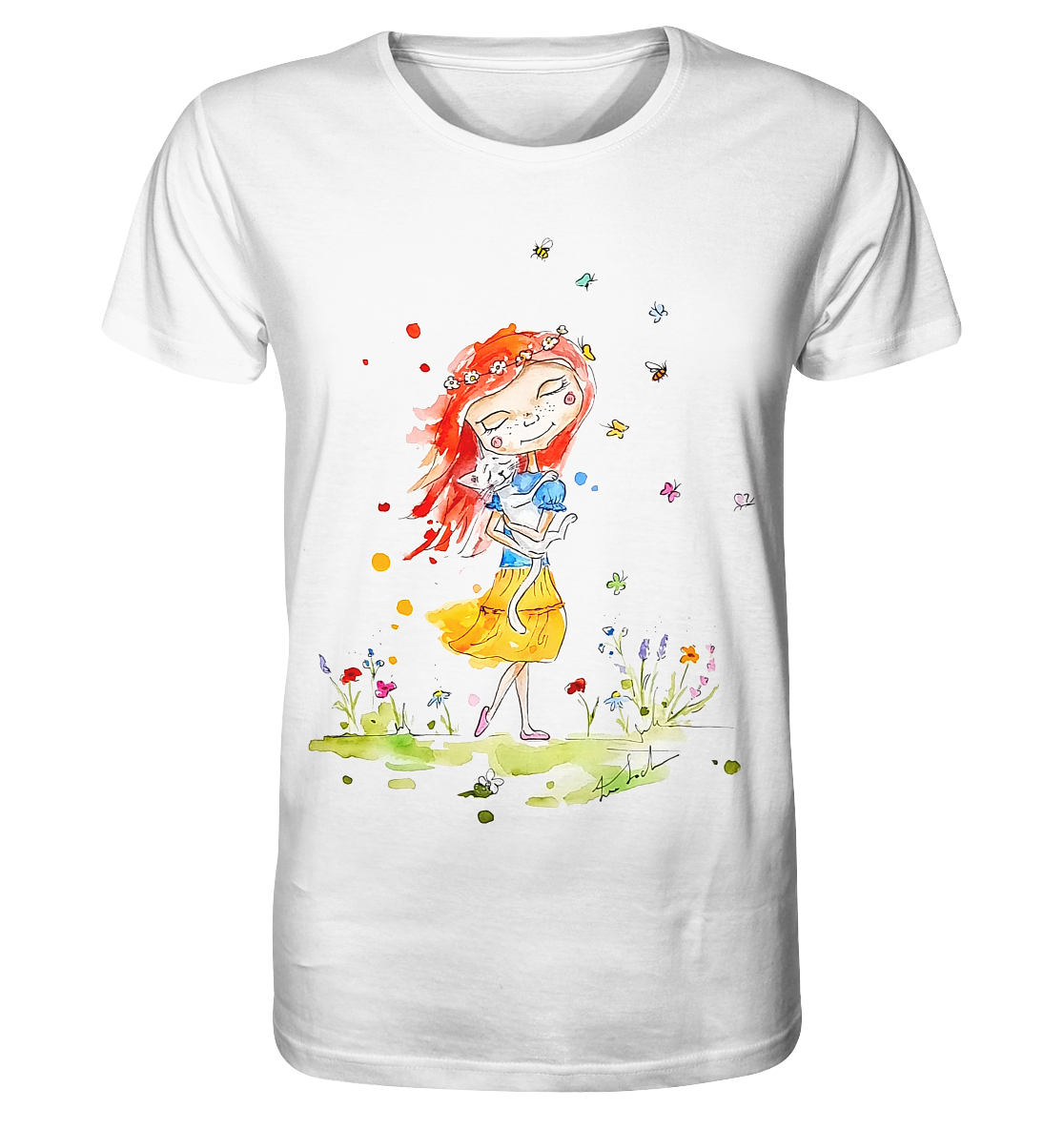 Sommerliches Mädchen mit Katze - Organic Shirt