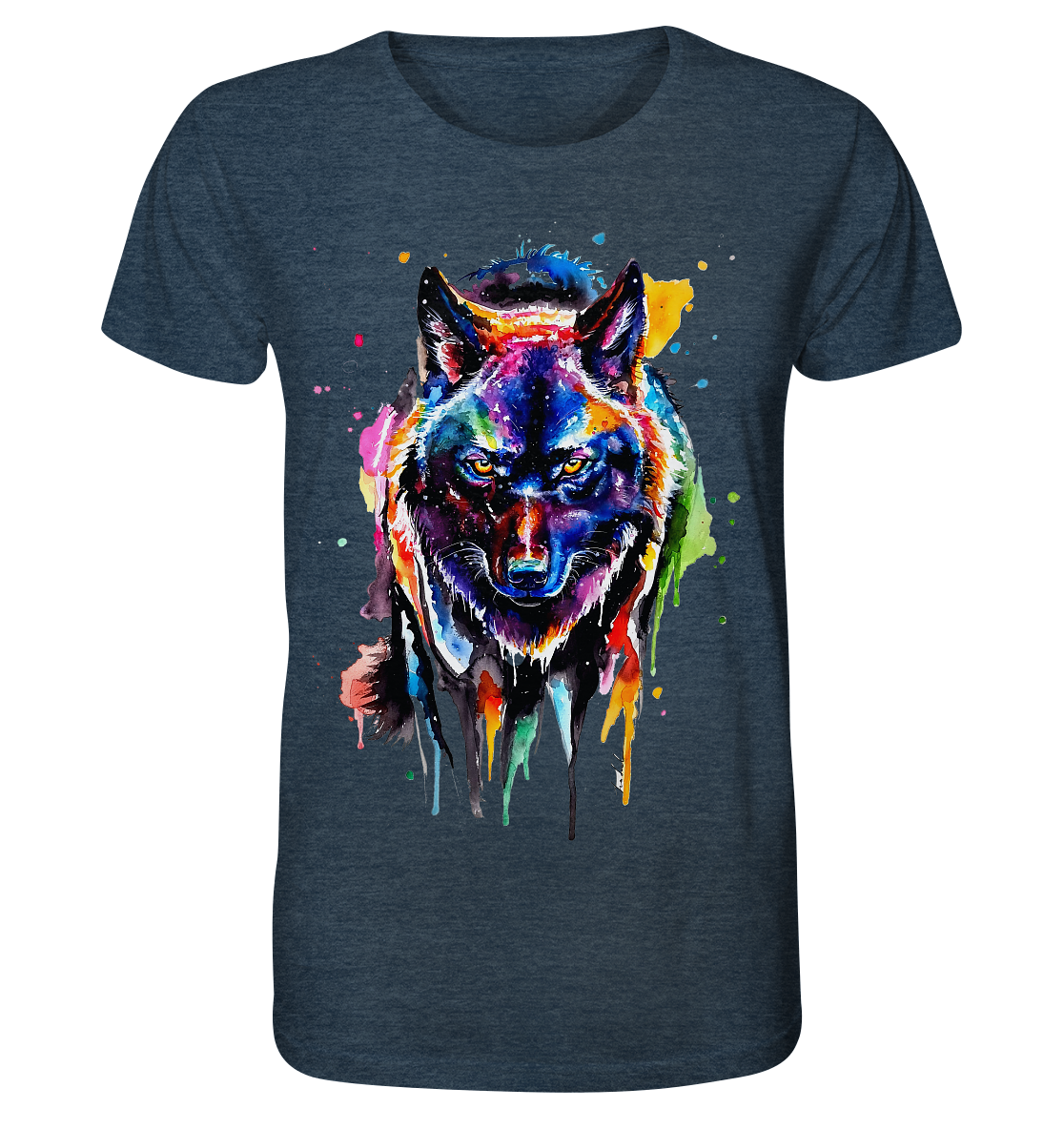 Bunter schwarzer Wolf - Organic Shirt (meliert)