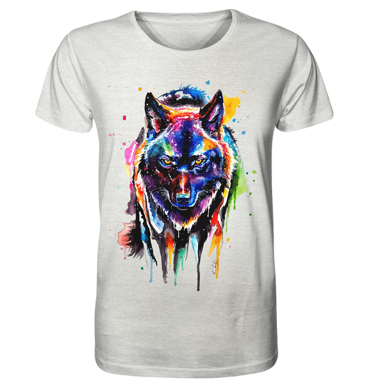 Bunter schwarzer Wolf - Organic Shirt (meliert)