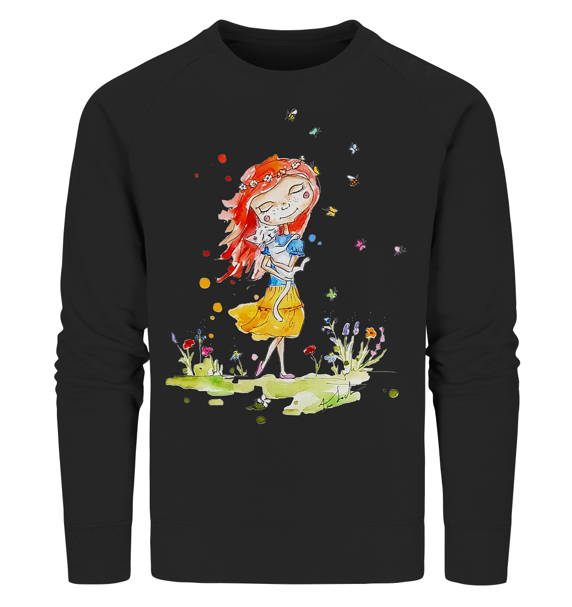 Sommerliches Mädchen mit Katze - Organic Sweatshirt