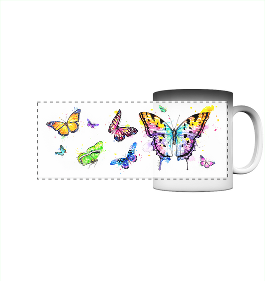 Trinkgefäße mit vielen bunten Schmetterlingen - Panorama Magic Mug