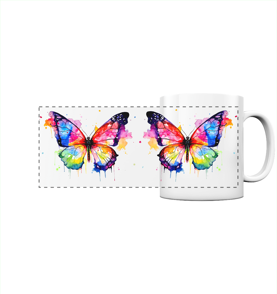 Tasse mit farbenfrohem Schmetterling in Aquarell - Panorama Tasse