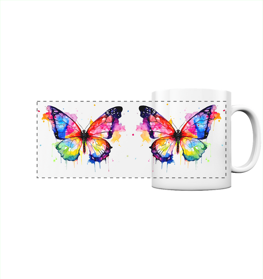 Tasse mit farbenfrohem Schmetterling in Aquarell - Panorama Tasse