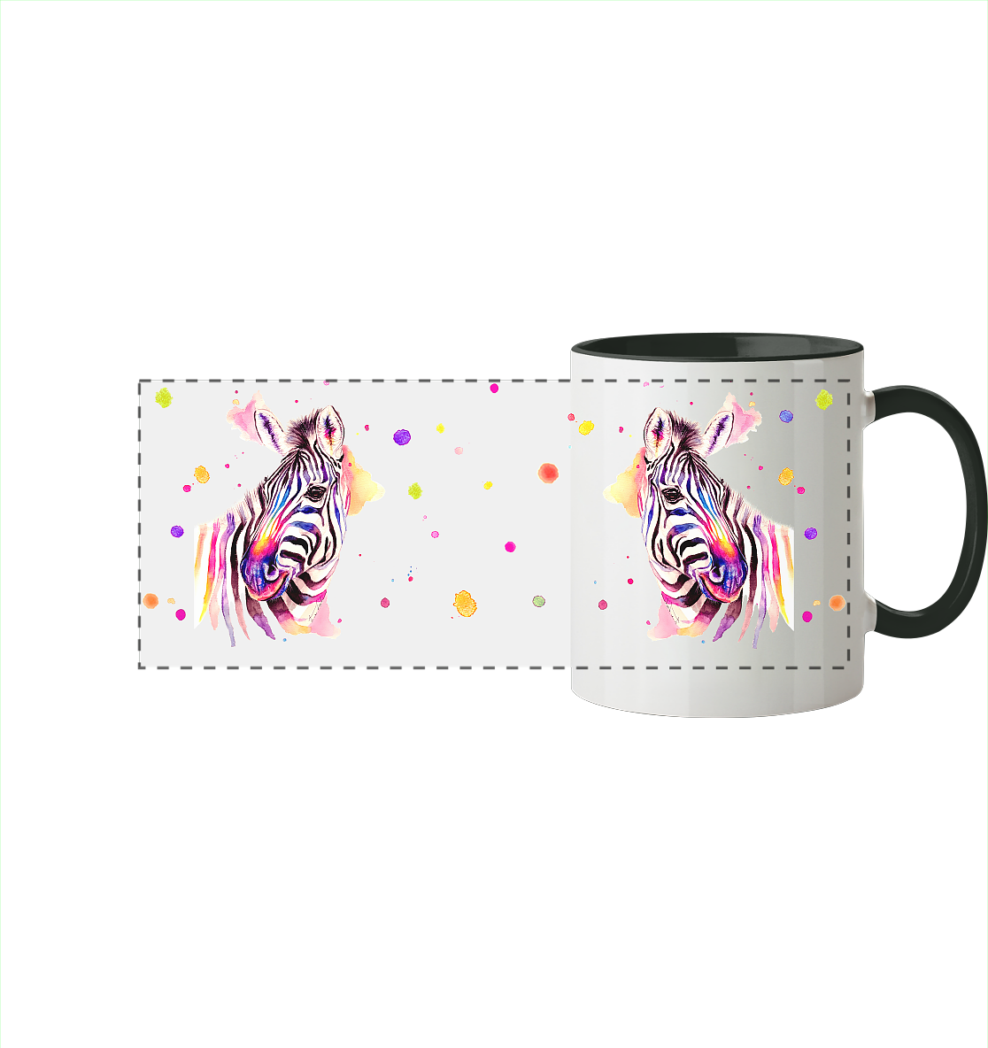 Trinkgefäße mit buntem Zebra - Loni - Panorama Tasse zweifarbig