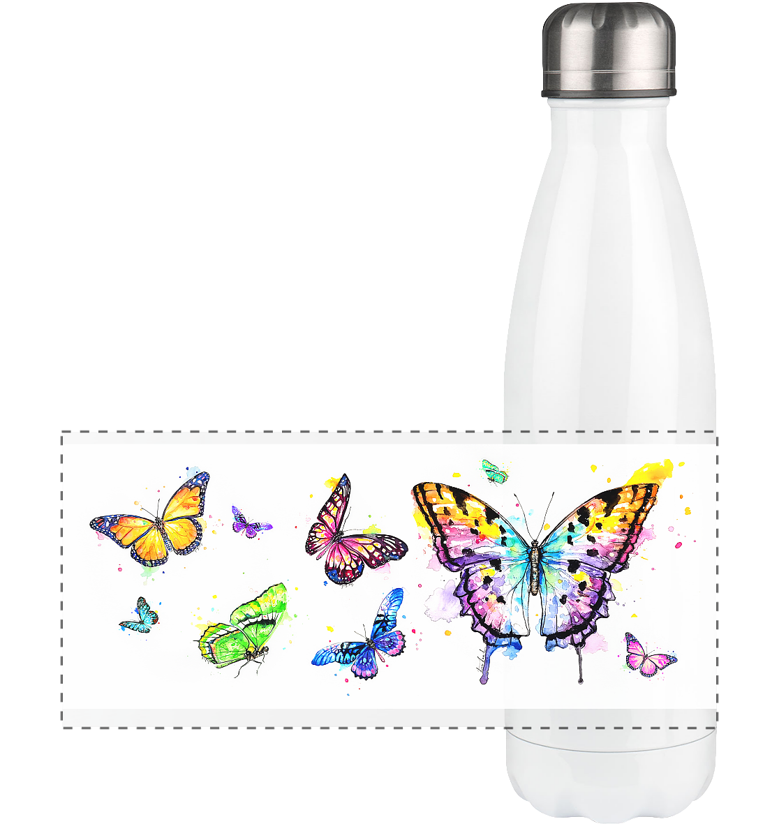 Trinkgefäße mit vielen bunten Schmetterlingen - Panorama Thermoflasche 500ml