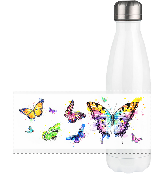 Trinkgefäße mit vielen bunten Schmetterlingen - Panorama Thermoflasche 500ml