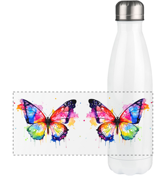 Tasse mit farbenfrohem Schmetterling in Aquarell - Panorama Thermoflasche 500ml