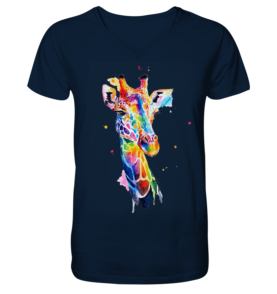 Motiv farbenfrohe Giraffe - V-Neck Shirt