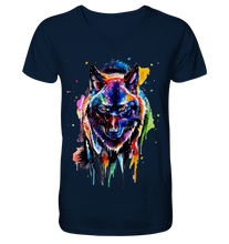 Lade das Bild in den Galerie-Viewer, Bunter schwarzer Wolf - V-Neck Shirt
