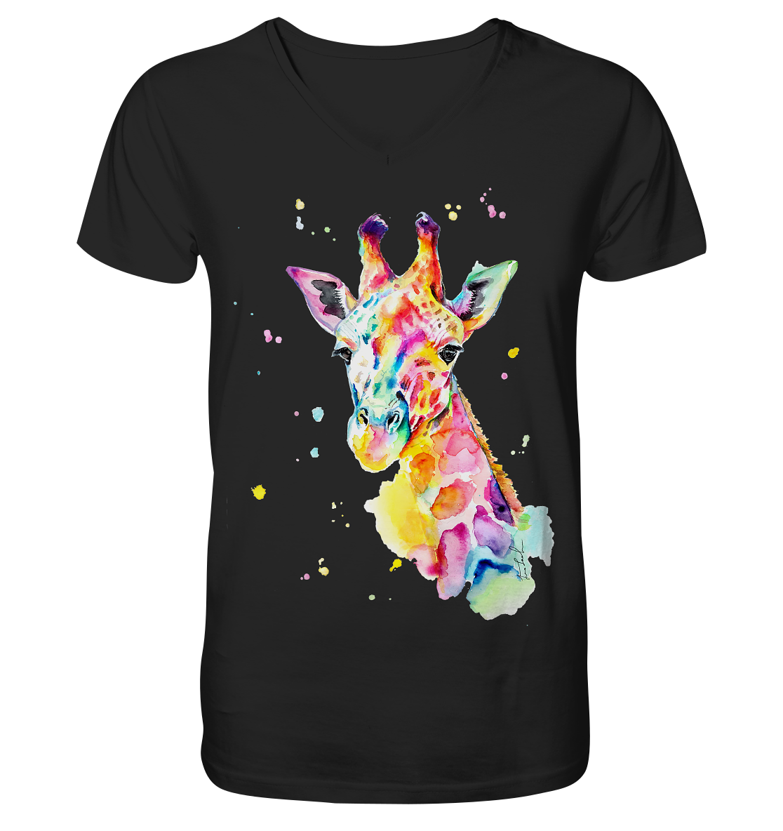 Bunte Giraffe - V-Neck Shirt