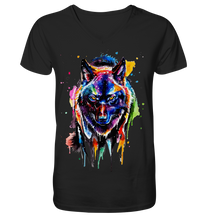 Lade das Bild in den Galerie-Viewer, Bunter schwarzer Wolf - V-Neck Shirt
