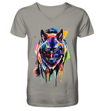 Lade das Bild in den Galerie-Viewer, Bunter schwarzer Wolf - V-Neck Shirt
