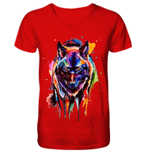 Lade das Bild in den Galerie-Viewer, Bunter schwarzer Wolf - V-Neck Shirt
