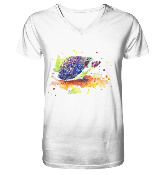 Motiv farbenfroher Igel - V-Neck Shirt
