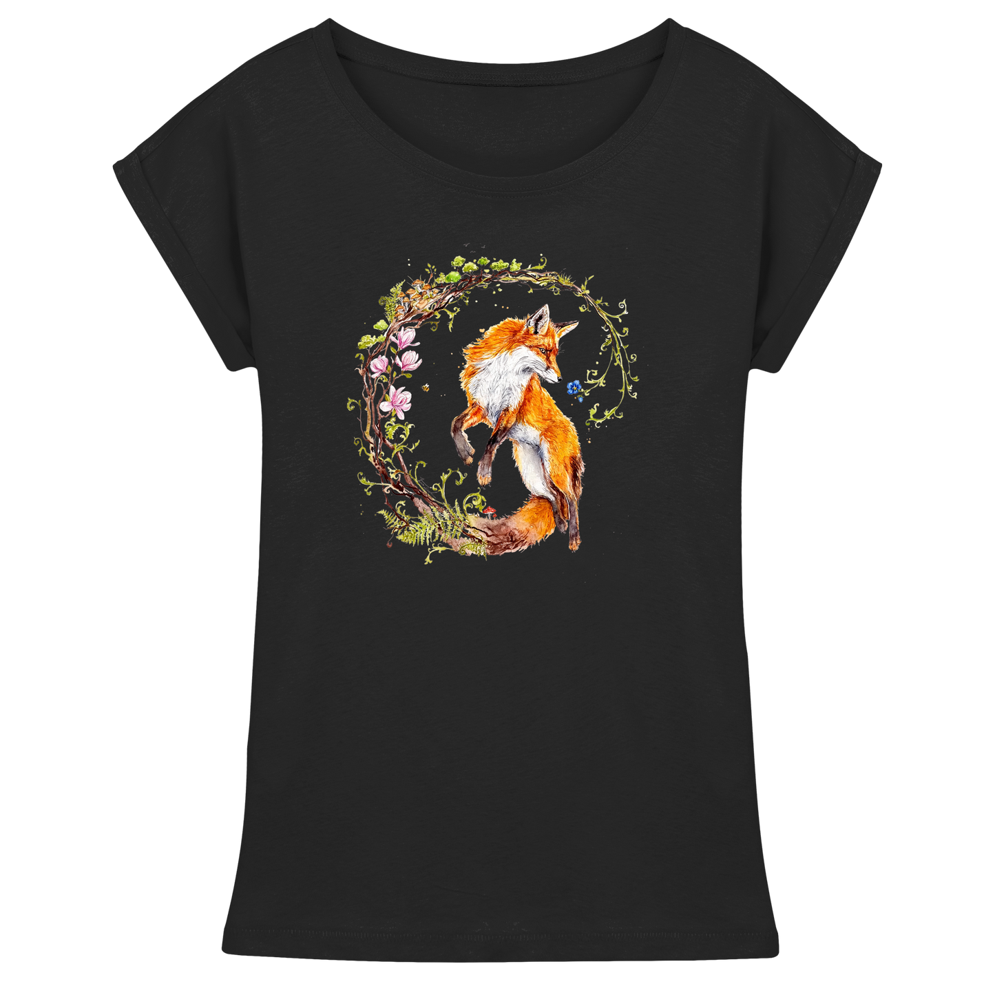 Fuchs mit Rankenillustration - Womens Extended Shoulder T-Shirt