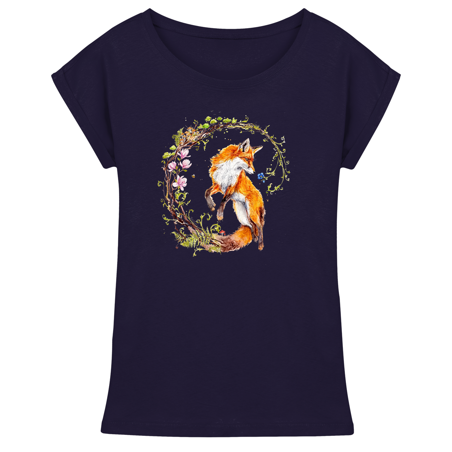 Fuchs mit Rankenillustration - Womens Extended Shoulder T-Shirt