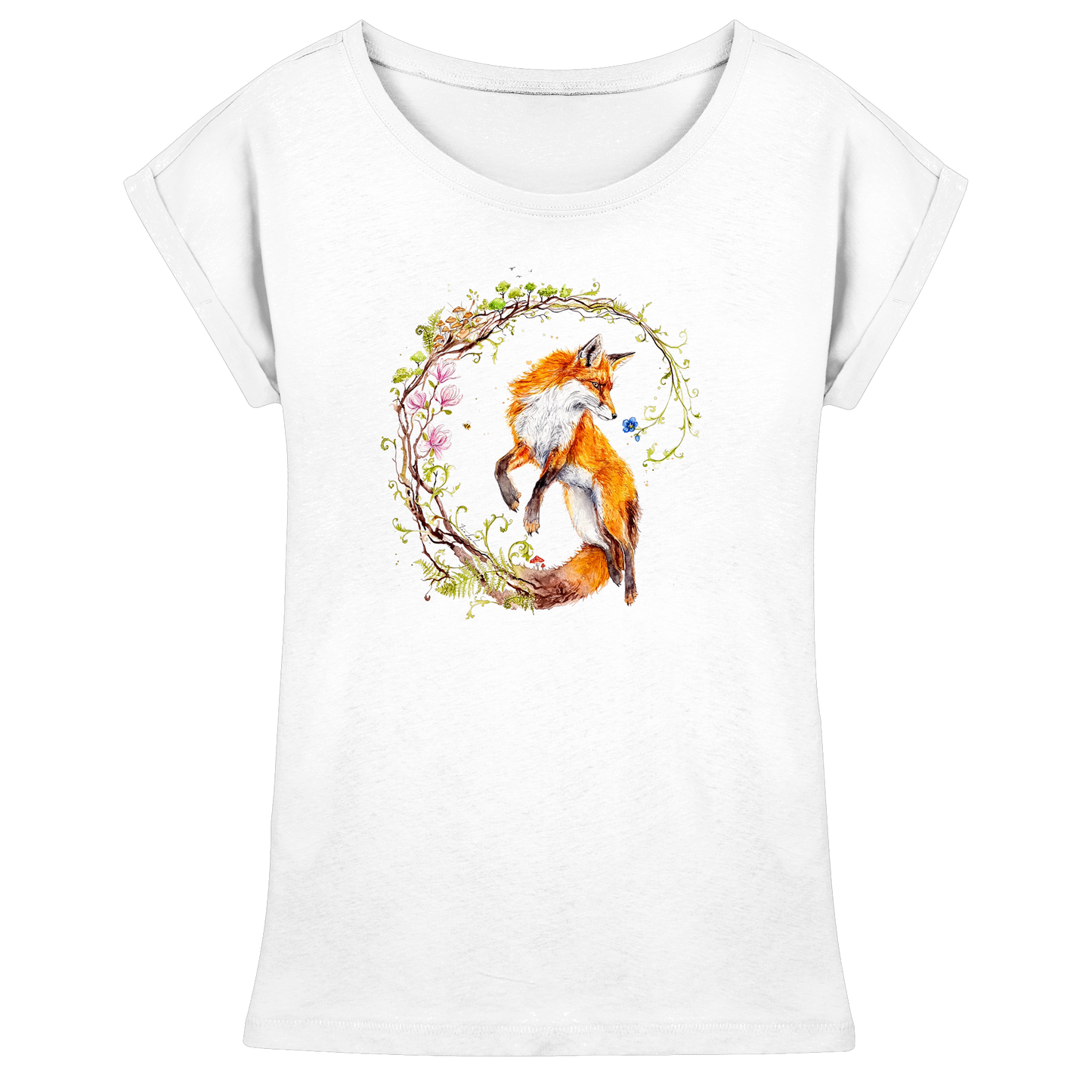 Fuchs mit Rankenillustration - Womens Extended Shoulder T-Shirt