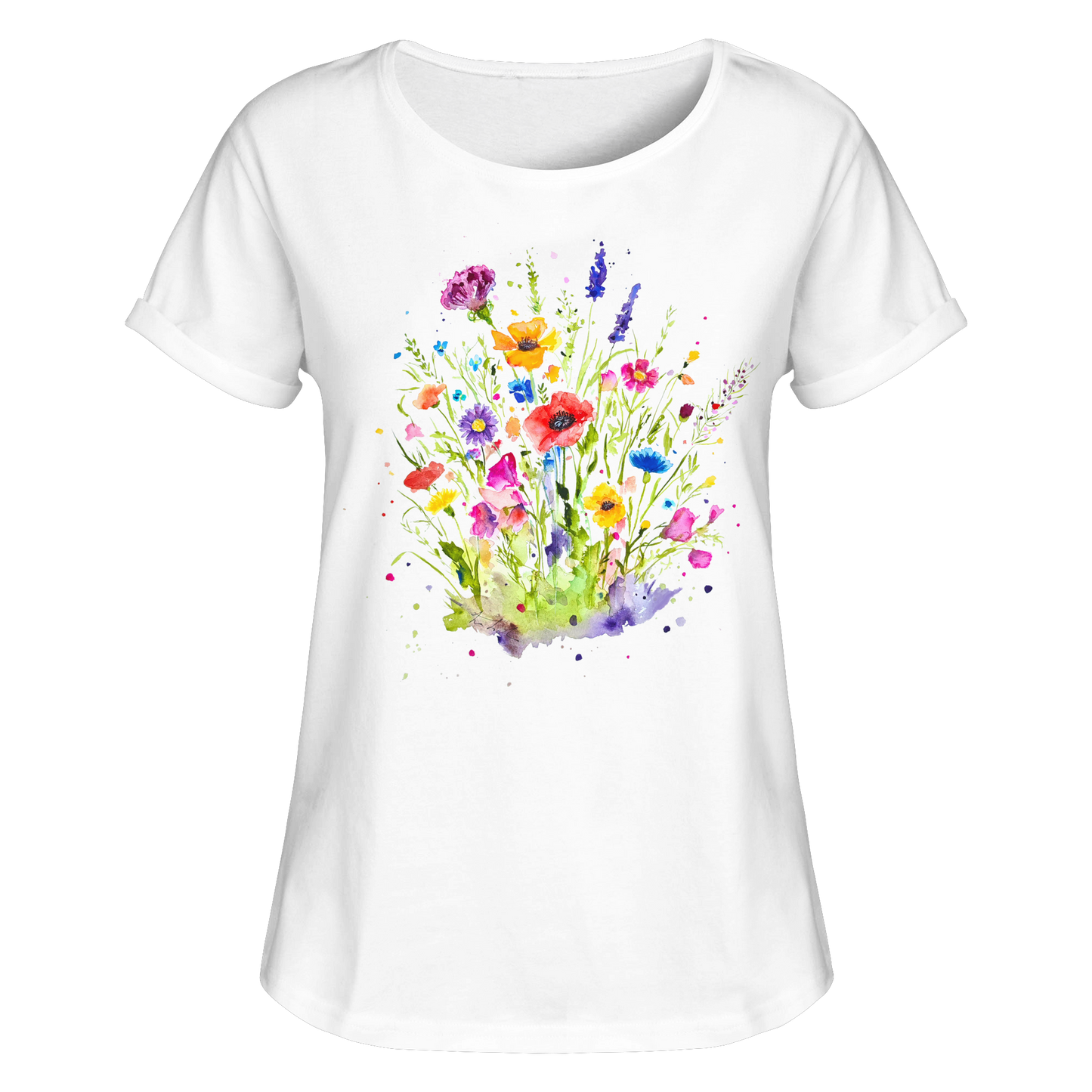 Wildblumen in Aquarell - Womens Roll-Up T-Shirt