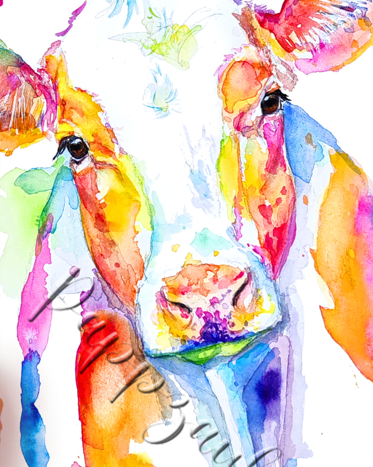 Bunte Kuh in Aquarell -Trudi