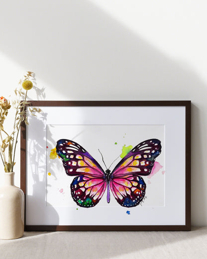Pinker Schmetterling in Aquarell - Kunstdruck