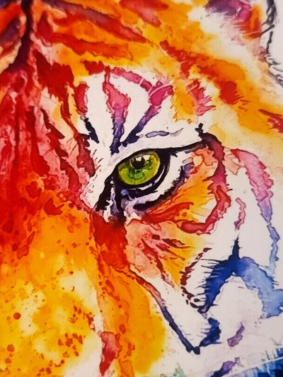 Tiger in Aquarell  - farbenfroher Kunstdruck