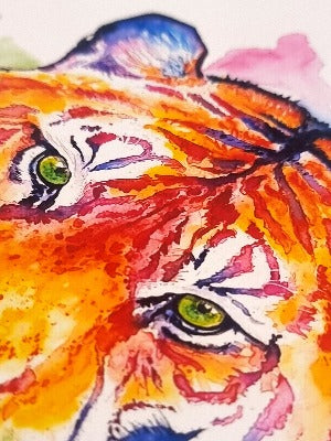 Tiger in Aquarell  - farbenfroher Kunstdruck