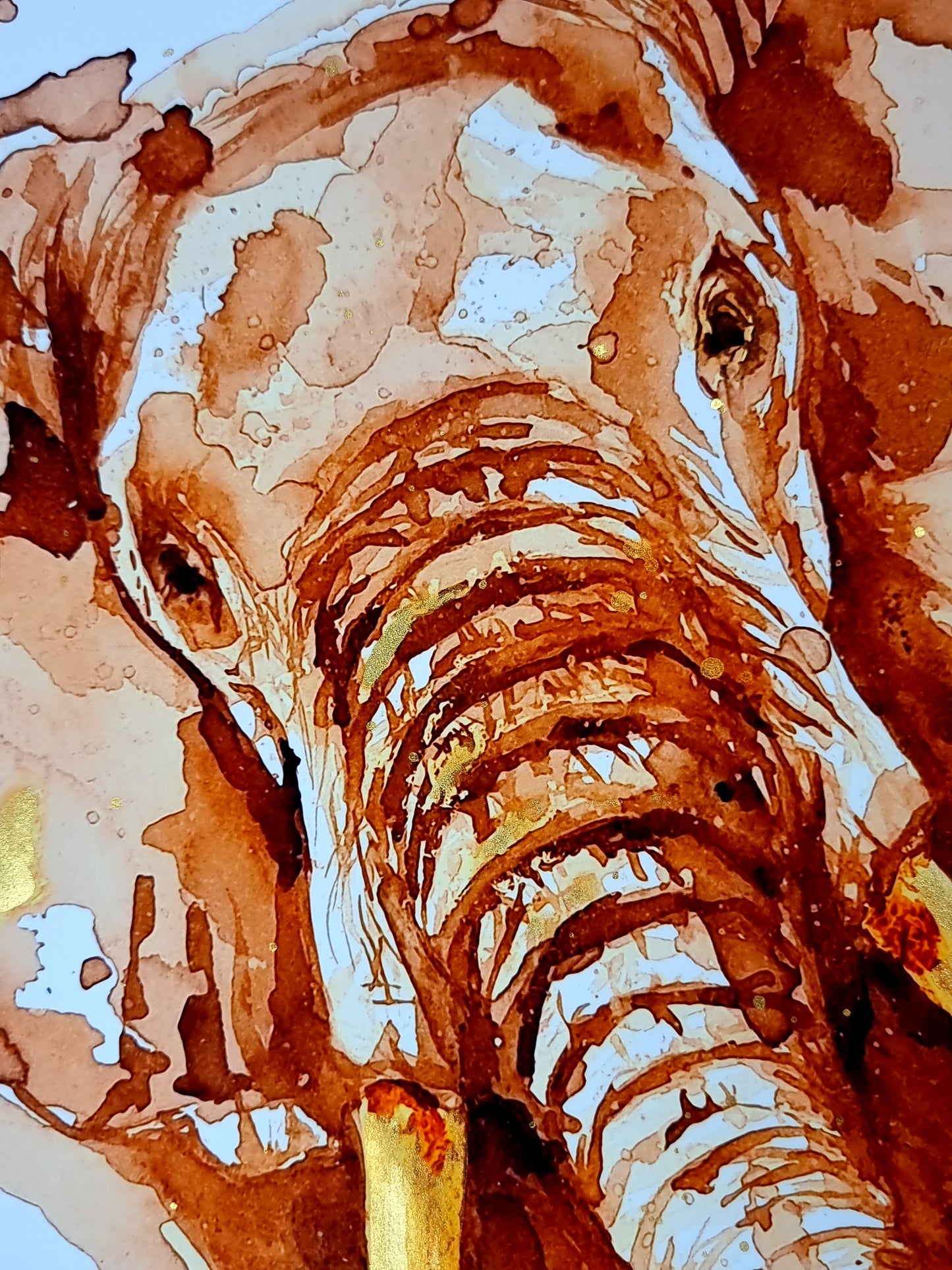 Elefant in Kaffee -Kaffeemalerei Kunstdruck - Elefant Aluna