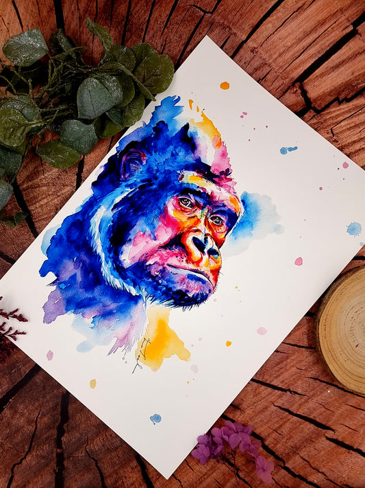 Gorilla in Aquarell - Kunstdruck - Gorilla Mortimer