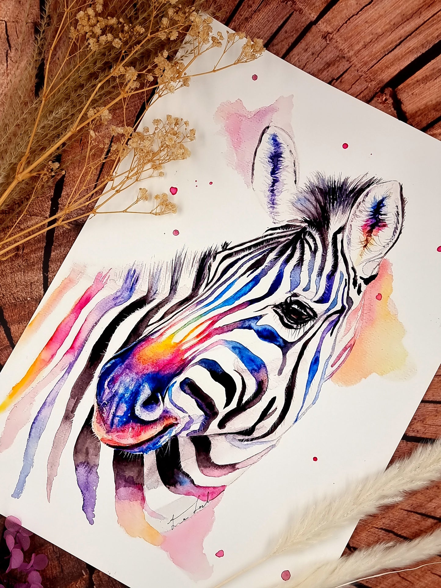 Zebra in Aquarell - Bunter Kunstdruck - Zebra Loni