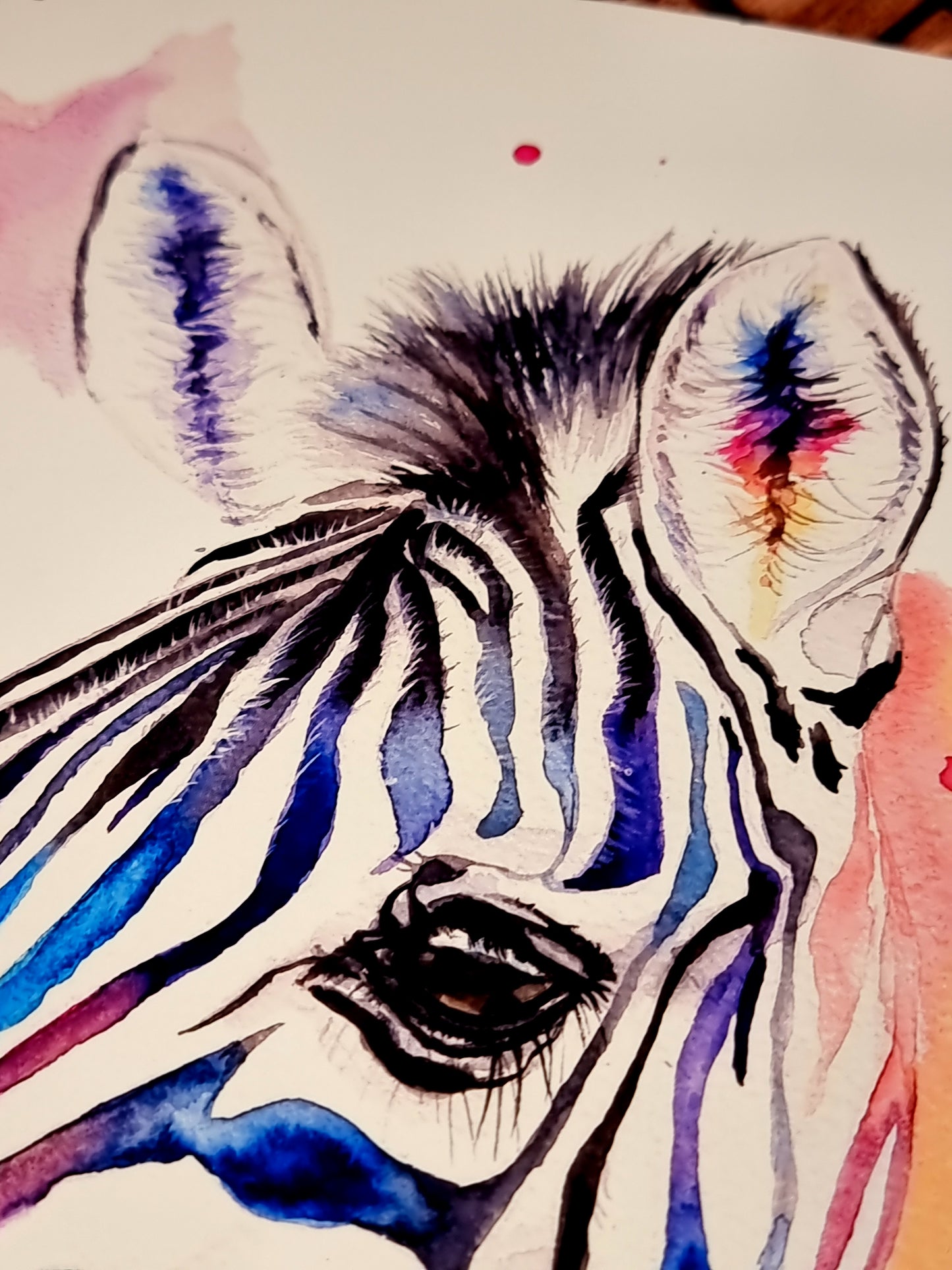 Zebra in Aquarell - Bunter Kunstdruck - Zebra Loni