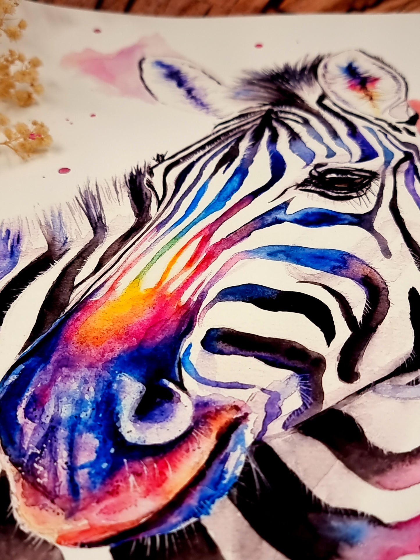 Zebra in Aquarell - Bunter Kunstdruck - Zebra Loni