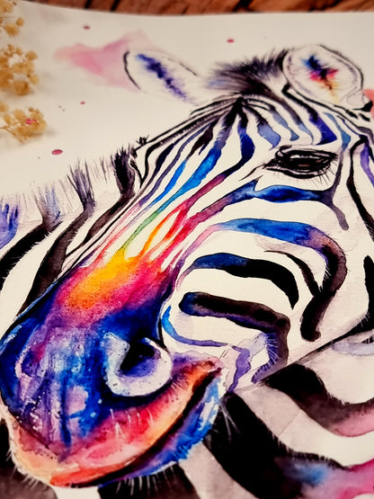 Zebra in Aquarell - Bunter Kunstdruck - Zebra Loni