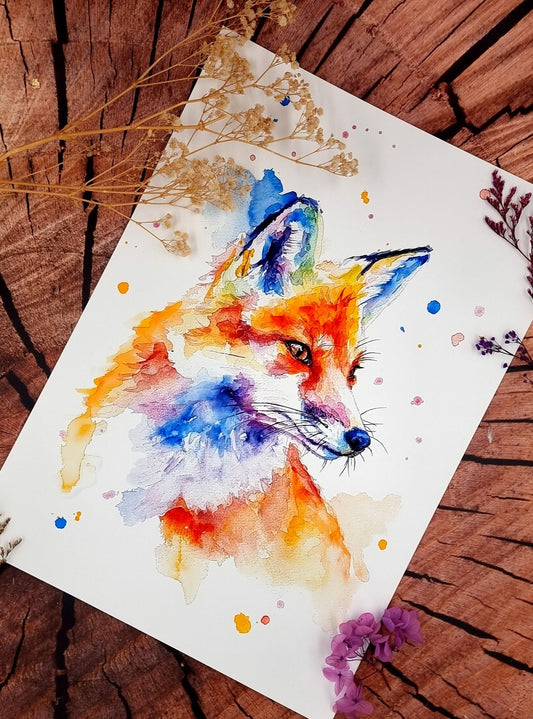 Fuchs in Aquarell  - bunter Kunstdruck - Finja