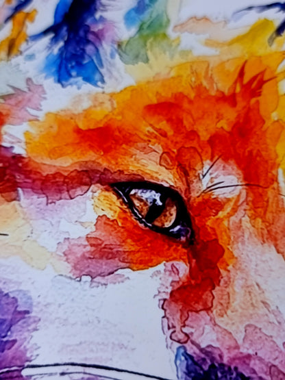 Fuchs in Aquarell  - bunter Kunstdruck - Finja