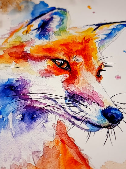 Fuchs in Aquarell  - bunter Kunstdruck - Finja