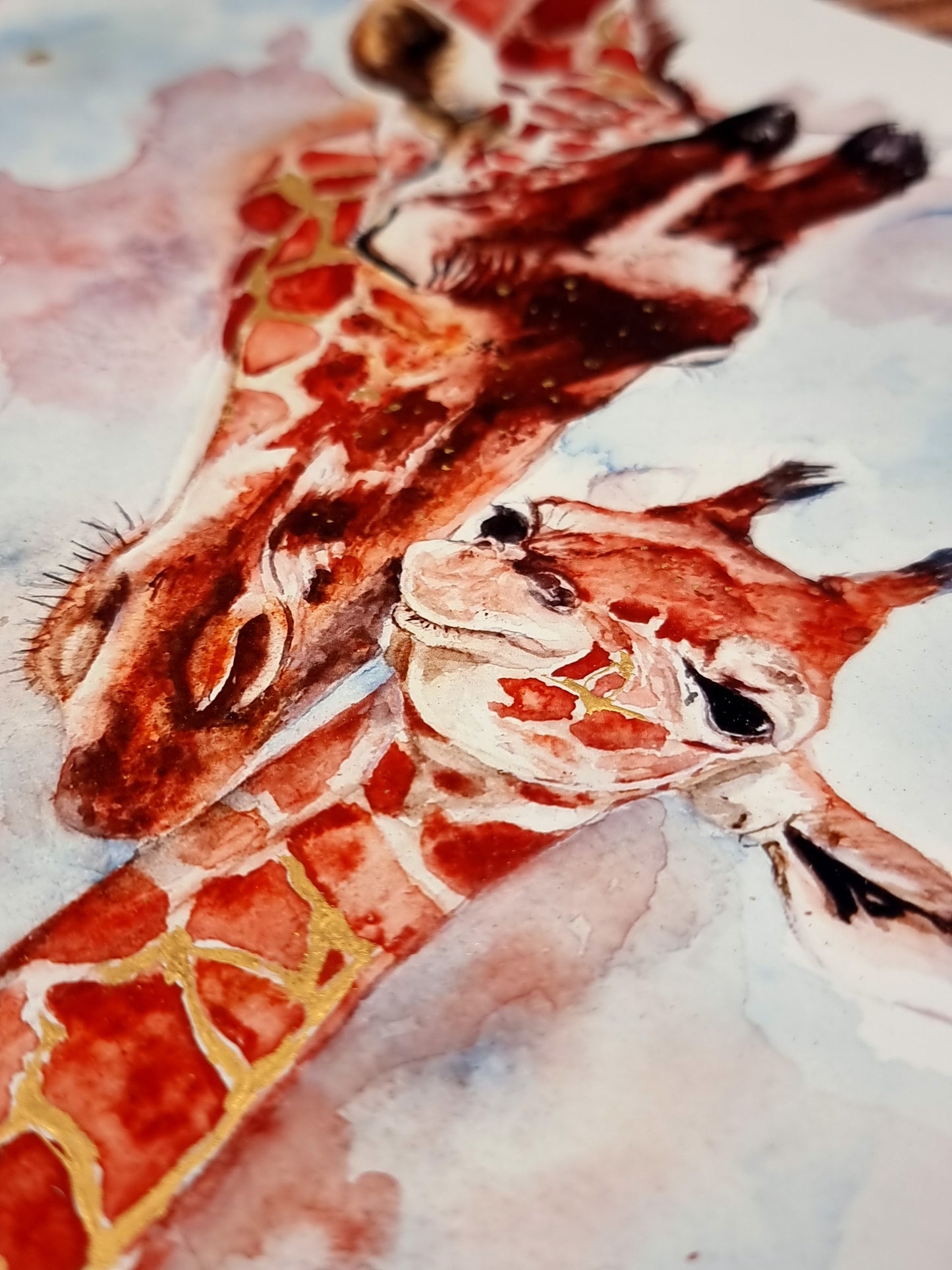 Giraffen in Aquarell - Mama und Tochter als Kunstdruck - Lara und Marita
