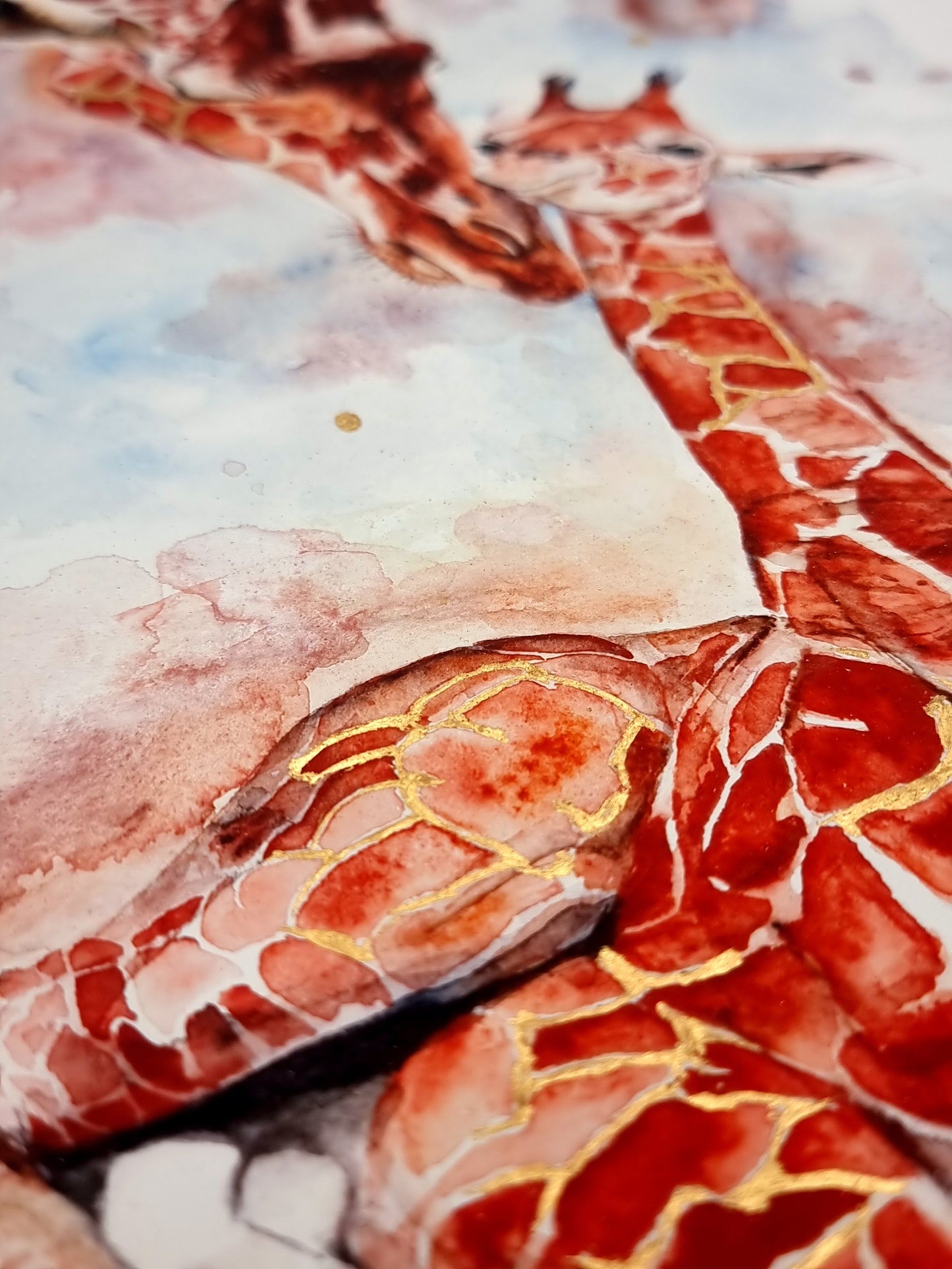 Giraffen in Aquarell - Mama und Tochter als Kunstdruck - Lara und Marita