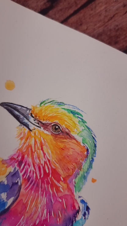 Gabelracke in Aquarell - Farbenfroher Aquarellkunstdruck  - Vogel Flynn