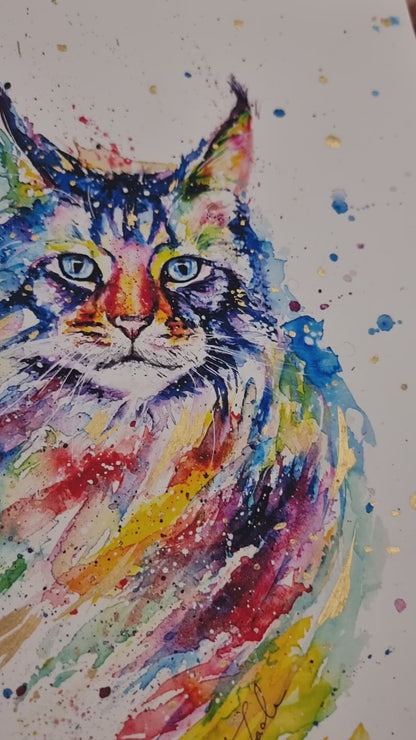 Katze in Aquarell - Bunter Kunstdruck - Katze Luzy