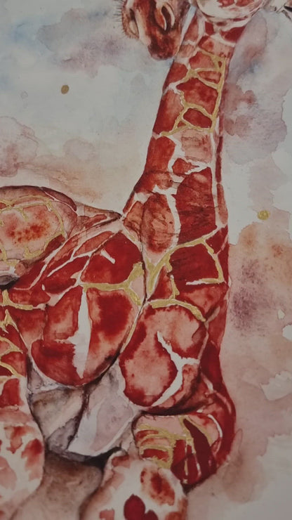 Giraffen in Aquarell - Mama und Tochter als Kunstdruck - Lara und Marita