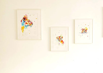 Löwenfamilie in Aquarell - Set - Kunstdruck