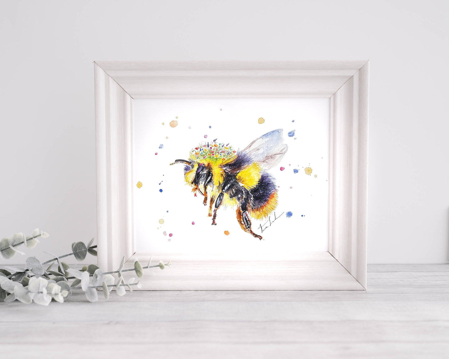 Biene mit Blumen in Aquarell - Kunstdruck - Biene Mila