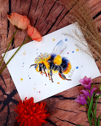 Biene mit Blumen in Aquarell - Kunstdruck - Biene Mila