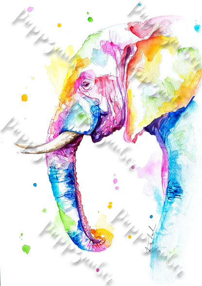 Elefant in Aquarell - Bunter Kunstdruck - Elefant Marit