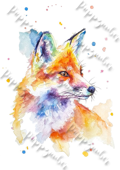 Fuchs in Aquarell  - bunter Kunstdruck - Finja