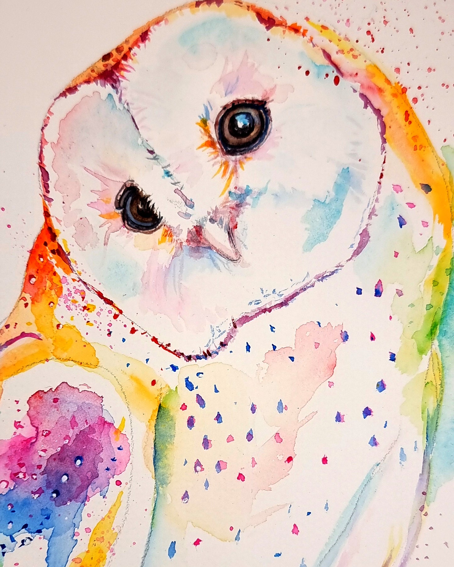 Schleiereule - farbenfroher Aquarell Kunstdruck -  Olina