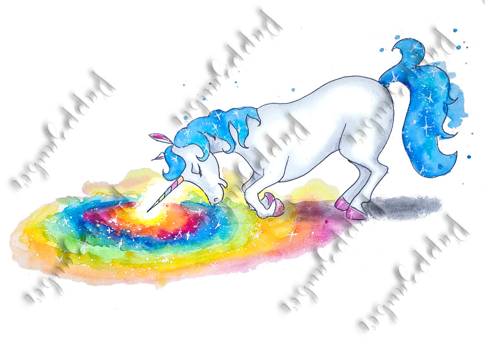 Buntes Einhorn kniet - Kunstdruck - Ruby