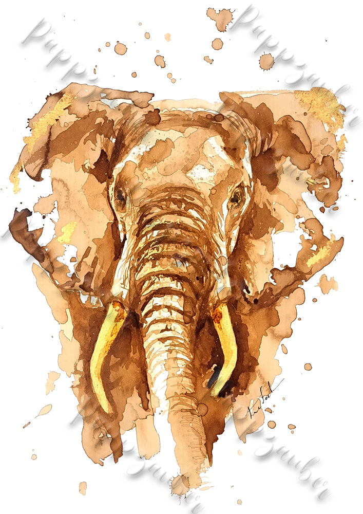 Elefant in Kaffee -Kaffeemalerei Kunstdruck - Elefant Aluna
