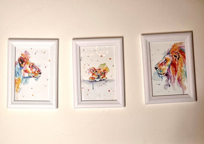 Löwenfamilie in Aquarell - Set - Kunstdruck